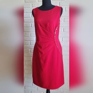 Tahari ASL Red Sheath Dress Sleeveless Starburst Goldtone Studs Size 10